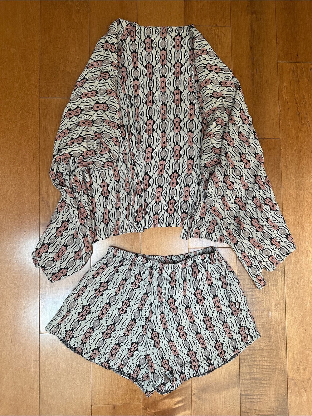 John Galt by Brandy Melville Two-Piece Printed Set in Cream, Pink & Black